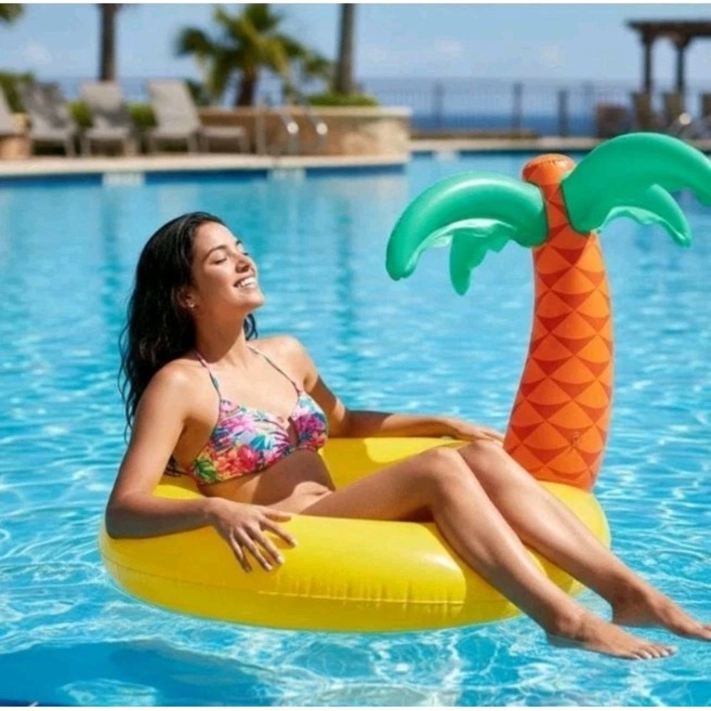 Coconut Grove Luxe Pool Ring Float – Tropicool Palm Tree Design, 4 Ft Wide 8+